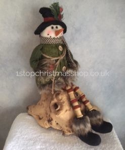 Sitting Dangly Legged Rustic Snowman - Plush Christmas Decorative Figurine