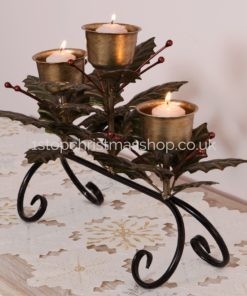Holly Leaves Triple Tea Light & Votive Candle Holder - XM2863