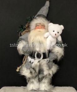 Standing Grey Nordic Santa & Bear – 30cm – Plush Christmas Decorative Figurine