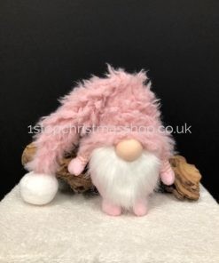 Sitting Plush Super-Furry Nordic Santa Gonk Scandi Christmas Decoration - Wilfred - Pink & White