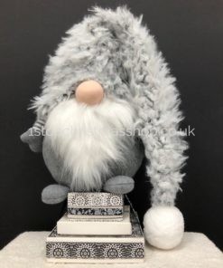 Sitting Plush Super-Furry Nordic Santa Gonk Scandi Christmas Decoration - Wilbert - Grey & White