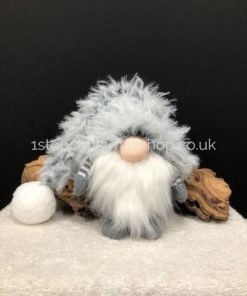Sitting Plush Super-Furry Nordic Santa Gonk Scandi Christmas Decoration - Wilfred - Grey & White