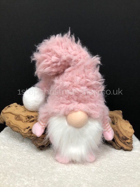 Sitting Plush Super-Furry Nordic Santa Gonk Scandi Christmas Decoration - Wilfred - Pink & White - Image 3