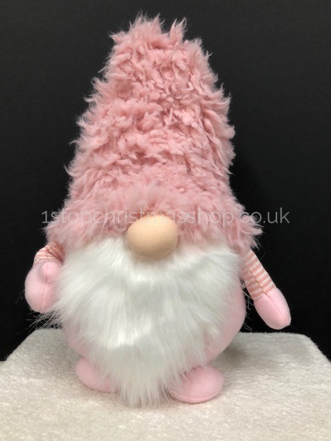 Sitting Plush Super-Furry Nordic Santa Gonk Scandi Christmas Decoration - Wilbert - Pink & White - Image 4