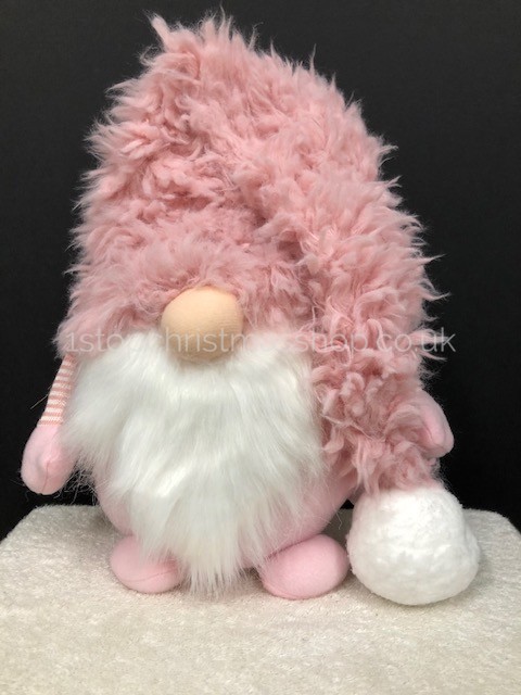 Sitting Plush Super-Furry Nordic Santa Gonk Scandi Christmas Decoration - Wilbert - Pink & White - Image 2