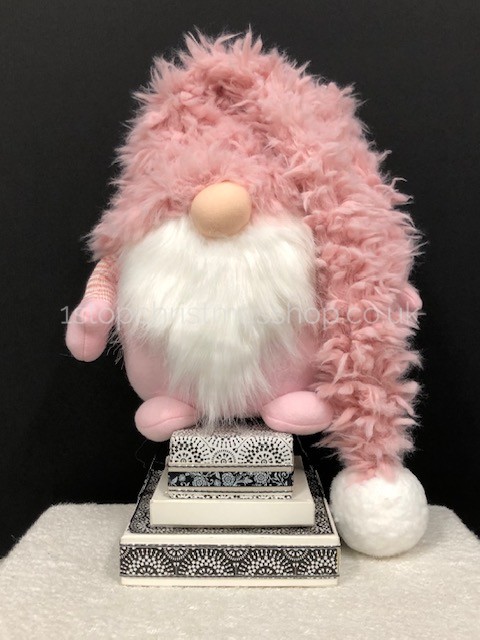 Sitting Plush Super-Furry Nordic Santa Gonk Scandi Christmas Decoration - Wilbert - Pink & White