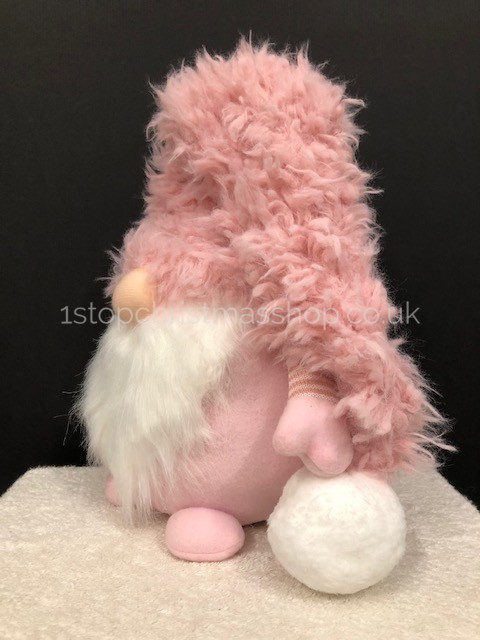 Sitting Plush Super-Furry Nordic Santa Gonk Scandi Christmas Decoration - Wilbert - Pink & White - Image 3