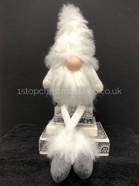Sitting 'Dangly Legged' Plush Nordic Santa Gonk Scandi Christmas Decoration - Gonkert White