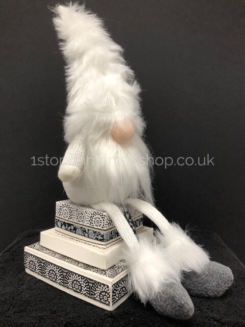 Sitting 'Dangly Legged' Plush Nordic Santa Gonk Scandi Christmas Decoration - Gonkert White - Image 3