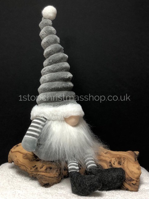 Sitting 'Dangly Legged' Plush Nordic Santa Gonk Scandi Christmas Decoration GrooviKert - Grey - Image 3