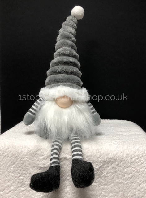 Sitting 'Dangly Legged' Plush Nordic Santa Gonk Scandi Christmas Decoration GrooviKert - Grey - Image 4